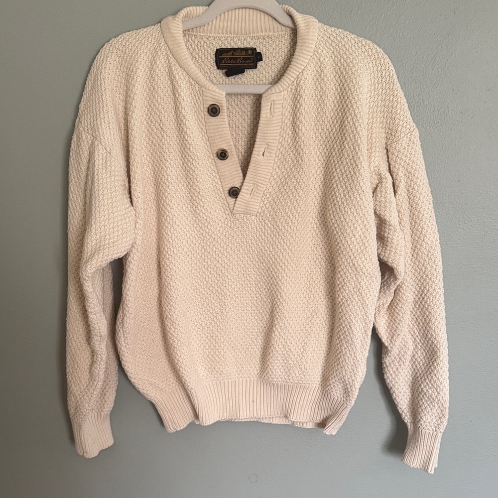 Vintage Cotton Eddie Bauer Henley Knit Sweater - Casual Button Pullover